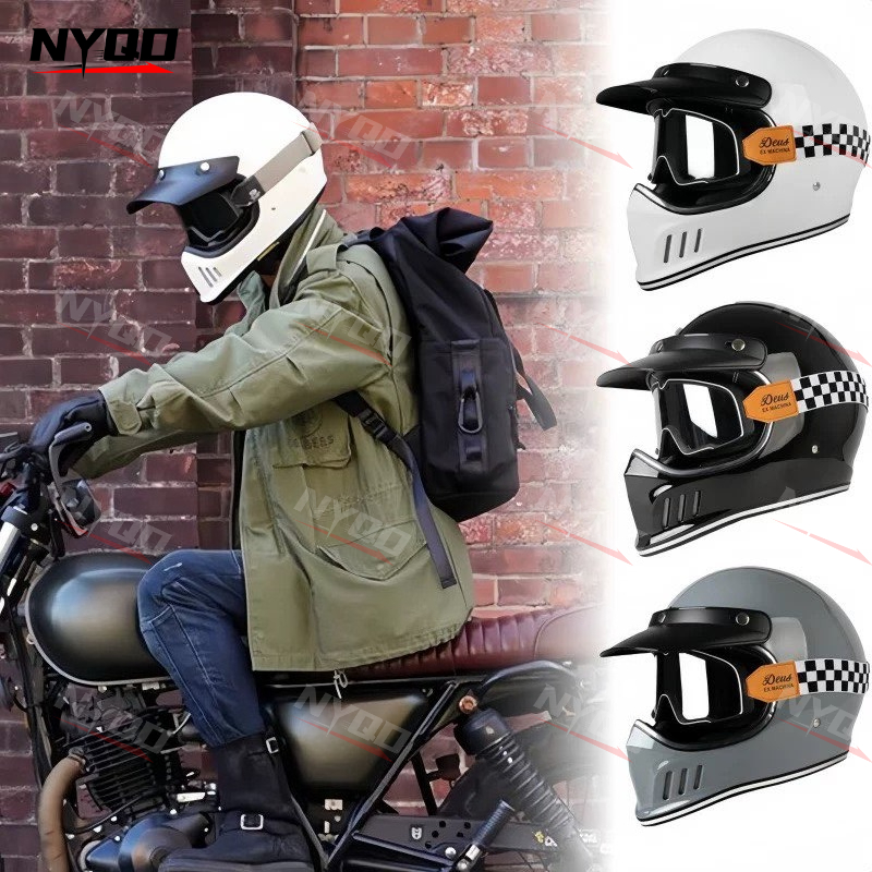 Motorcycle Gear Vintage - Vintage motorcrosshelm met volledig gezicht ABS-schaal